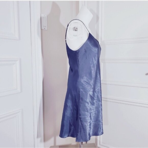 LA SENZA Steel Blue Satin Slip Dress with V String Low Back Detailing - Picture 6 of 16
